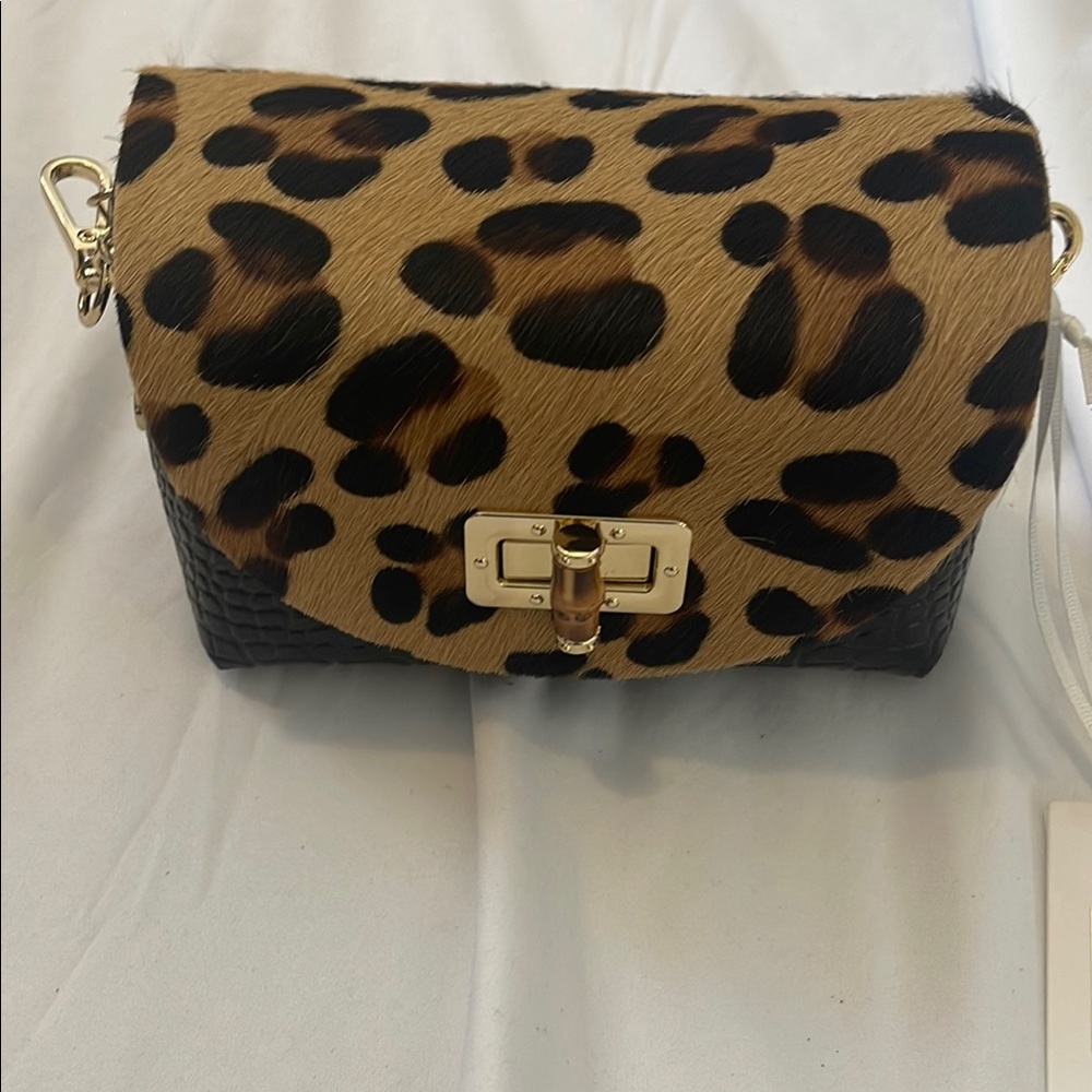 Leopard Print Italian Leather Cross Body Bag